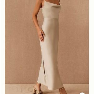 Champagne BHLDN Satin Charmeuse Midi Dress